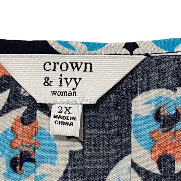 CROWN & IVY - SIZE 2X - COLORFUL LIGHTWEIGHT BLOUSE - HAS LACE APPLIQUÉ B20 - Picture 4 of 11